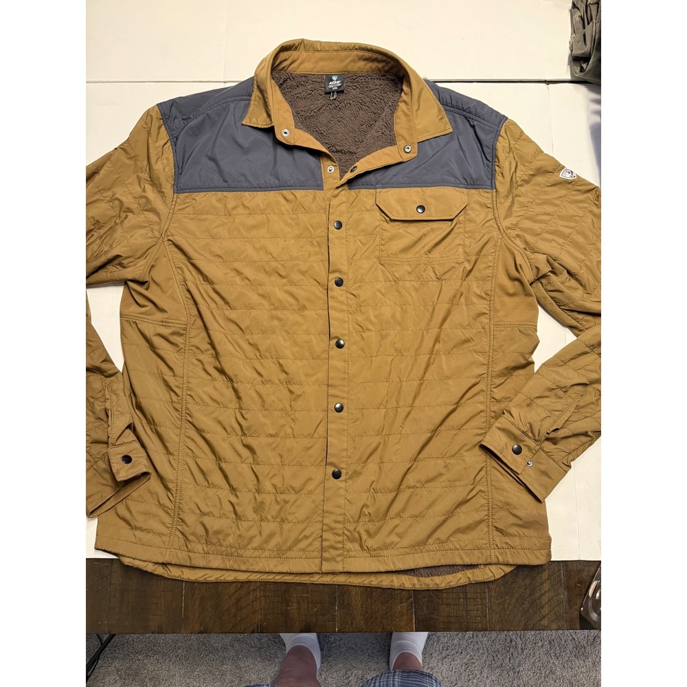 Kuhl The One Shirt Jac Men XXL Brown Charcoal Quilted Fleece Lined Jacket